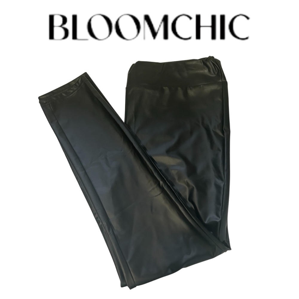 FAUX LEATHER LEGGINGS BLACK BLOOMCHIC NEW PLEATHER